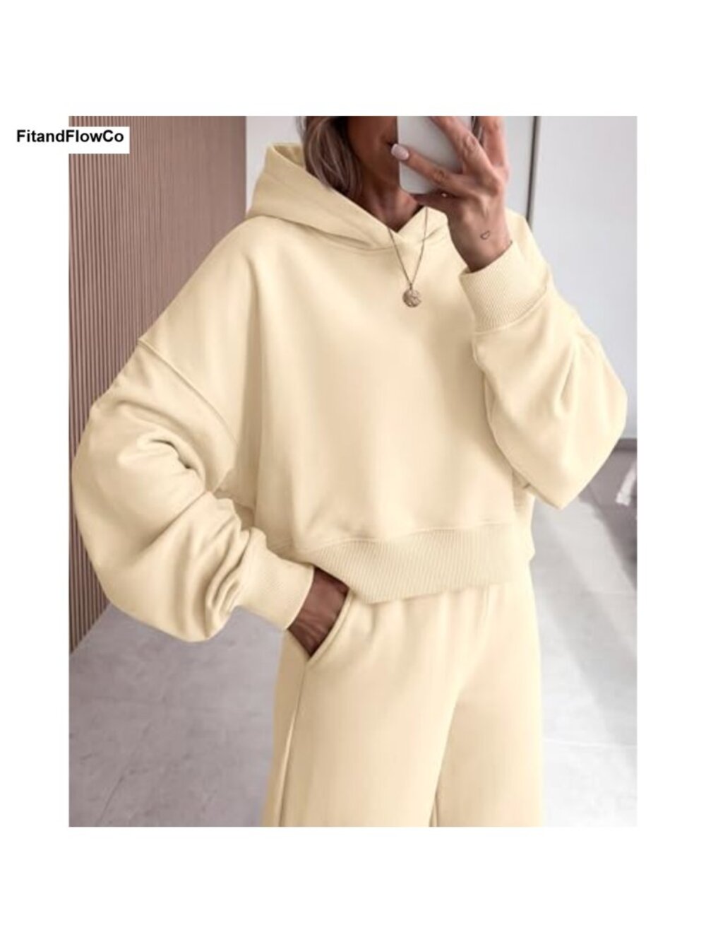 2 Piece Sweatsuit Set Hoodie Wide Leg Sweatpants Cotton Blend - Picture 3 of 6